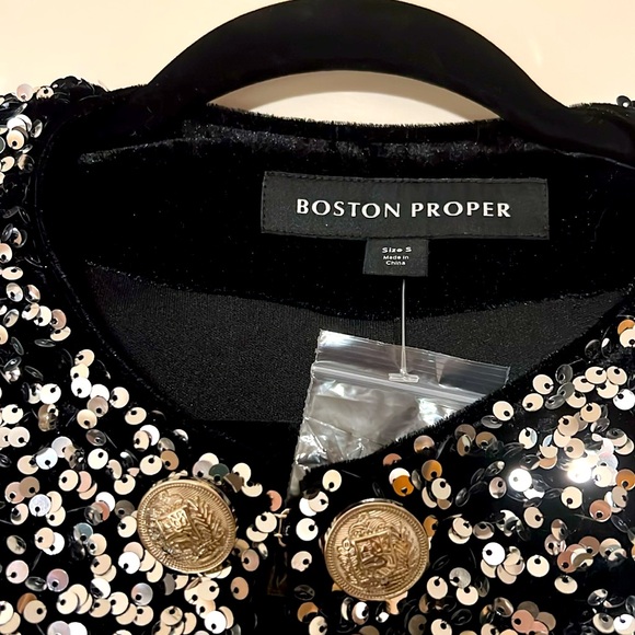 Boston Proper. Silver and Black Sequins Metallic Jacket. Size S. Silver Buttons. - Picture 5 of 7